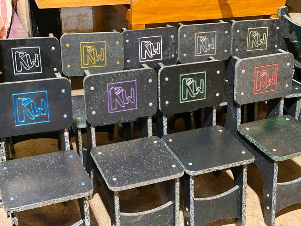 ReFactory children's chairs made from recycled facemasks and other waste plastic
